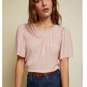 Nation LTD XS Acacia Smocked Flutter Tee in light pink SMOCKED FLUTTER SLEEVE